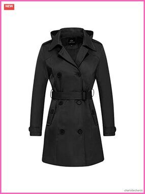 Waterproof Trench Coat Double Breasted Windbreaker Classic Belted Lapel